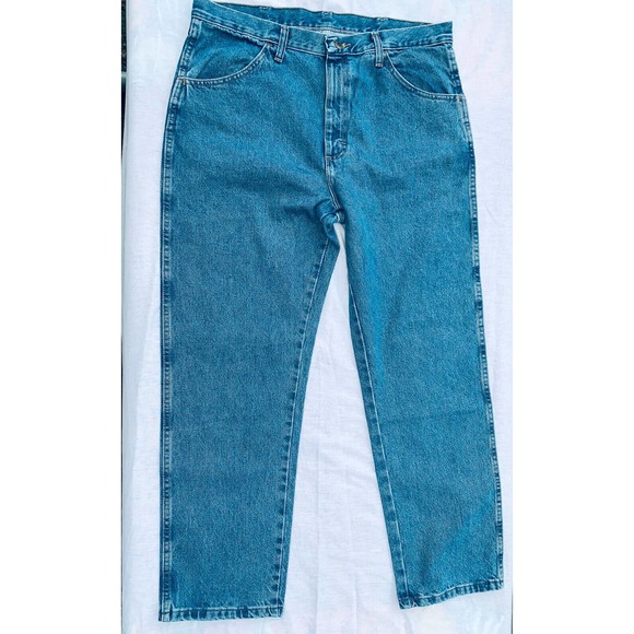 36x30 Rustler Regular Fit Straight Leg Mens Hardworking Denim Blue Jeans Issue - Picture 2 of 12